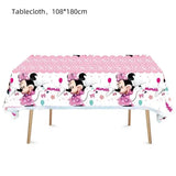 Pink and white Minnie Mouse tablecloth for Disney birthday parties