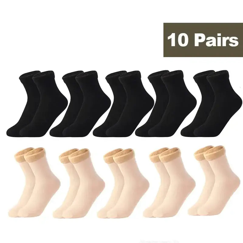 Miraly Women’s Thick Casual Low Tube Socks 10 Pair Pack - 10Pairs Black Beige
