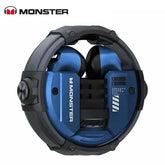 Folded blue and black Monster XKT10 earphones for wireless audio