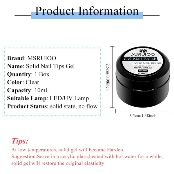 Clear Solid Nail Building Gel for Bubble-free Application