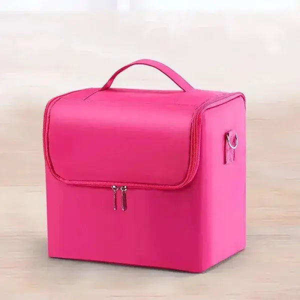 Multi-Layer Tool Kit Storage Case for Manicure and Cosmetics - Hot Pink