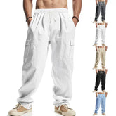 Multi-pocket Linen Cargo Pants Breathable Four Seasons Casual Style - None