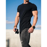 Muscle Fitness T-shirt Summer Men’s Athleisure Workout short sleeve T-shirt High Quality cotton Men T-shirt Gym Sport