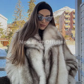 Women’s Striped Faux Fur Jacket – Fluffy Winter Coat with Fox-Style Collar Trendy Fashion Outerwear