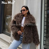 Women’s Faux Fur Coat – Chic Brown Winter Jacket with Big Collar