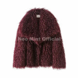 Women’s Faux Fur Coat – Chic Brown Winter Jacket with Big Collar - burgundy fur coat / S