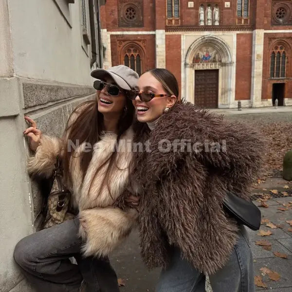 Women’s Faux Fur Coat – Chic Brown Winter Jacket with Big Collar