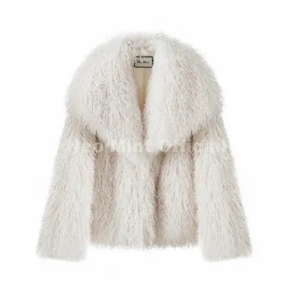 Women’s Faux Fur Coat – Chic Brown Winter Jacket with Big Collar - white fur coat / S