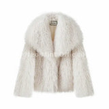 Women’s Faux Fur Coat – Chic Brown Winter Jacket with Big Collar - white fur coat / S