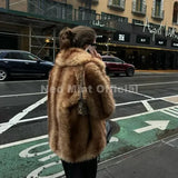 Women’s Yellow Striped Faux Fur Jacket – Oversized Warm Winter Coat