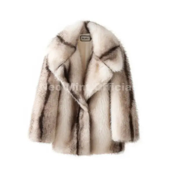Women’s Yellow Striped Faux Fur Jacket – Oversized Warm Winter Coat - white striped coat / XL