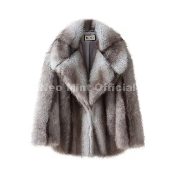 Women’s Yellow Striped Faux Fur Jacket – Oversized Warm Winter Coat - blue striped coat / L