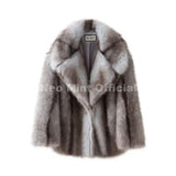 Women’s Yellow Striped Faux Fur Jacket – Oversized Warm Winter Coat - blue striped coat / L