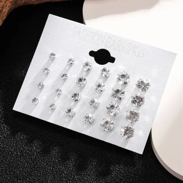 New 12 Pair/Pack White Shiny Wedding Stud Earrings Set For Women Men Crystal Jewelry Accessories Oorbellen Jewelry