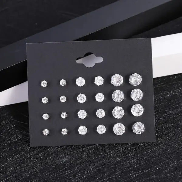 New 12 Pair/Pack White Shiny Wedding Stud Earrings Set For Women Men Crystal Jewelry Accessories Oorbellen Jewelry