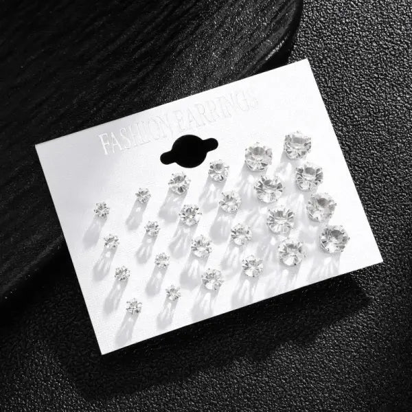 New 12 Pair/Pack White Shiny Wedding Stud Earrings Set For Women Men Crystal Jewelry Accessories Oorbellen Jewelry