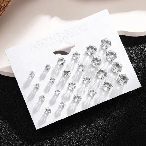 New 12 Pair/Pack White Shiny Wedding Stud Earrings Set For Women Men Crystal Jewelry Accessories Oorbellen Jewelry