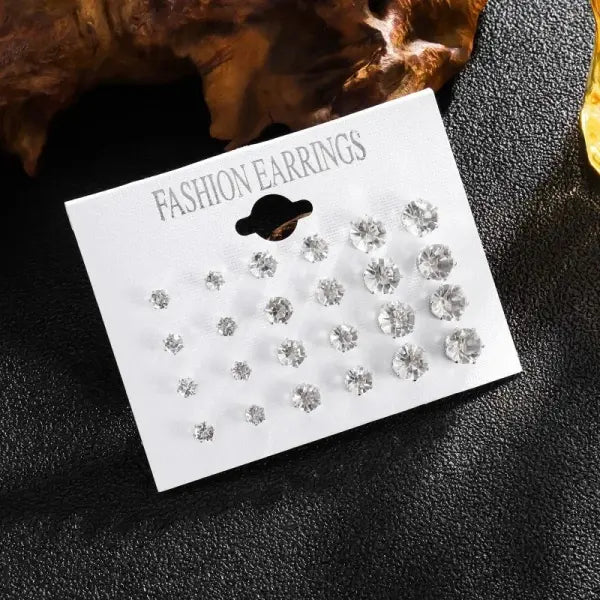 New 12 Pair/Pack White Shiny Wedding Stud Earrings Set For Women Men Crystal Jewelry Accessories Oorbellen Jewelry