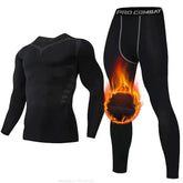 New 2-pieces Winter Warm Men Underwear Set Fleece Thermal Undershirts Long Johns Compression Tights Fitness Sports