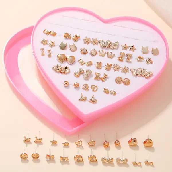 Resin Stud Earrings 36 Pair Set Geometric Shapes for Girls Fashion - ZJ9790