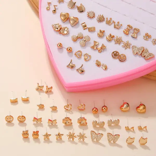 Resin Stud Earrings 36 Pair Set Geometric Shapes for Girls Fashion - ZJ9790