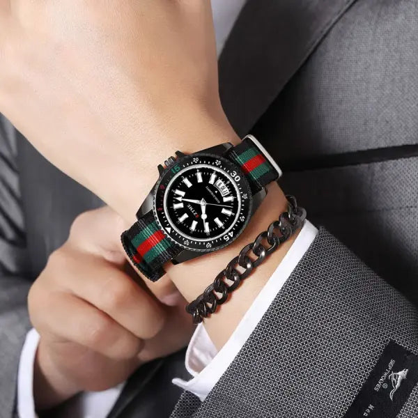 Nylon band material type watch with a complete calendar