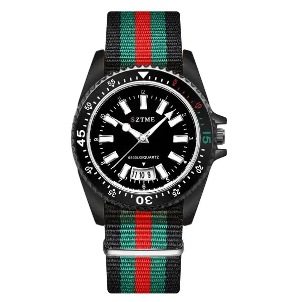 Nylon band material type watch with a complete calendar - Black / Yes