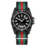 Nylon band material type watch with a complete calendar - Black / Yes