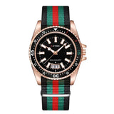 Nylon band material type watch with a complete calendar - Rose Black / Yes