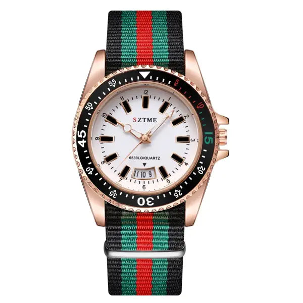 Nylon band material type watch with a complete calendar - Rose White / Yes