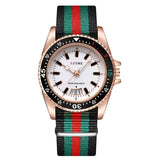 Nylon band material type watch with a complete calendar - Rose White / Yes