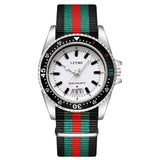 Nylon band material type watch with a complete calendar - Silver White / Yes