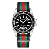 Nylon band material type watch with a complete calendar - Silver Black / Yes
