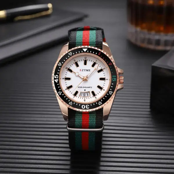 Nylon band material type watch with a complete calendar