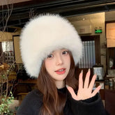 Women’s Fluffy Faux Fox Fur Winter Hat – Warm Ear Protection Snow Ski Bomber Hat Windproof Russian Style Cap