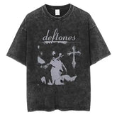 Vintage Washed Deftones Graphic T-Shirt - Y2K Hip Hop Style Nu-Metal Band Tee - Oversized Distressed Streetwear for Men