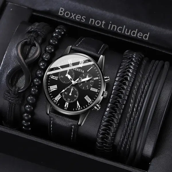 Luxury Hip Hop Men Watch Set with Arabic Numeral Markers - Black B