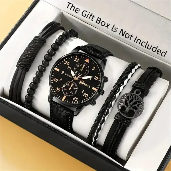 Luxury Hip Hop Men Watch Set with Arabic Numeral Markers - black