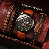 Luxury Hip Hop Men Watch Set with Arabic Numeral Markers - Coffee