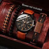 Luxury Hip Hop Men Watch Set with Arabic Numeral Markers - Coffee