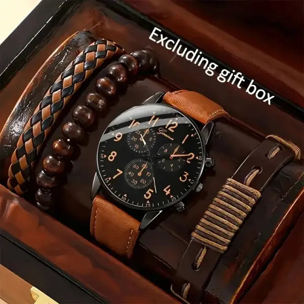 Luxury Hip Hop Men Watch Set with Arabic Numeral Markers - Bronze