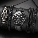 Luxury Hip Hop Men Watch Set with Arabic Numeral Markers - Black