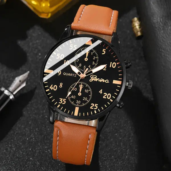 Luxury Hip Hop Men Watch Set with Arabic Numeral Markers