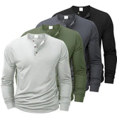 New Men’s Henley T-shirts Long Sleeve Basic Casual Band Collar T Shirts Comfortable Soft Pullover Tops Male Tee