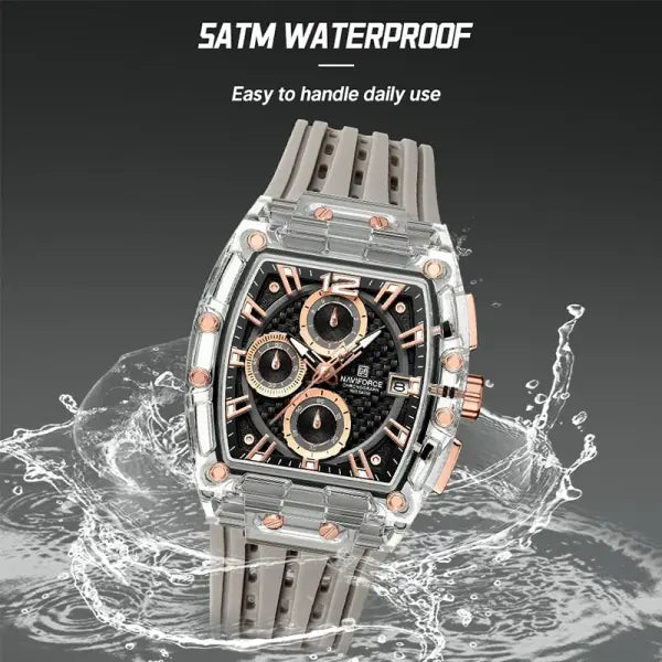 Silicone Band Quartz Chronograph Watch 5ATM Waterproof