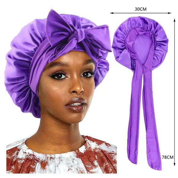 Women’s Satin Sleeping Cap with Solid Wide Band and Edge Wrap - PURPLE / One Size