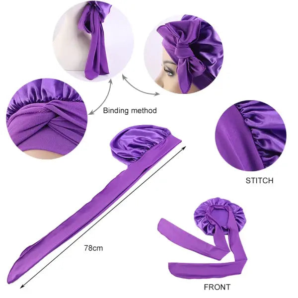 Women’s Satin Sleeping Cap with Solid Wide Band and Edge Wrap