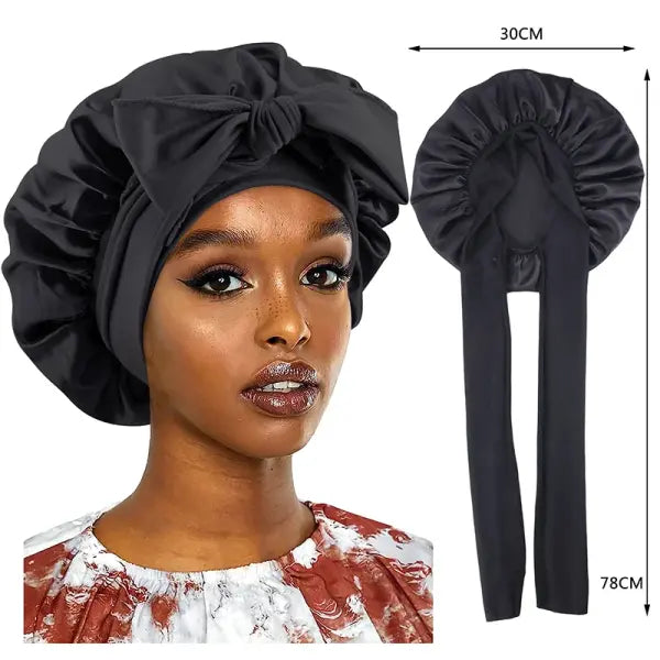 Women’s Satin Sleeping Cap with Solid Wide Band and Edge Wrap