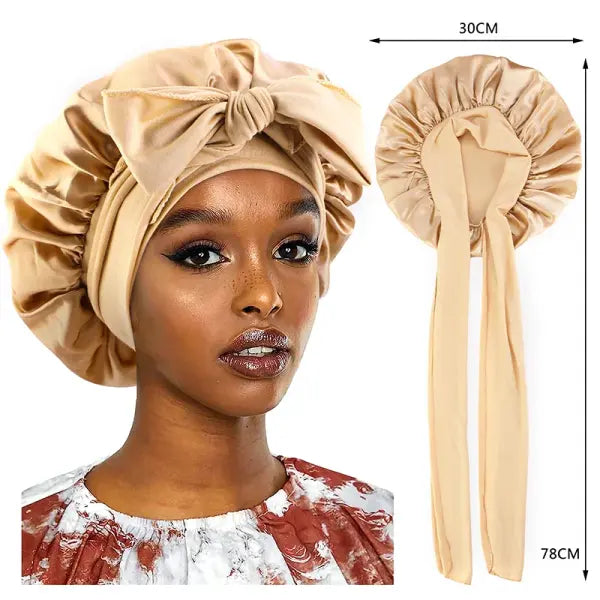Women’s Satin Sleeping Cap with Solid Wide Band and Edge Wrap
