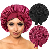 Women’s Satin Sleeping Cap with Solid Wide Band and Edge Wrap